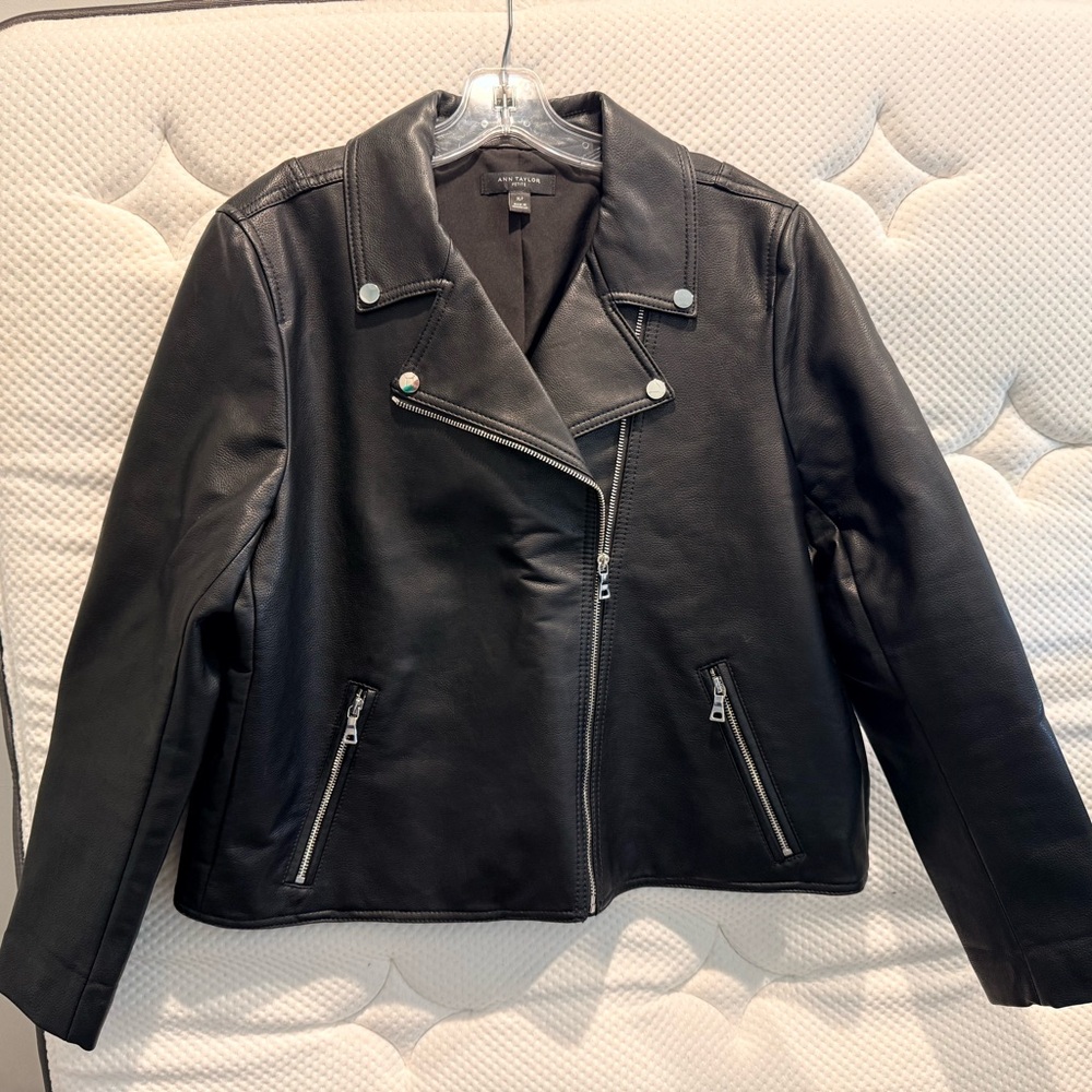Ann Taylor Black Vegan Leather Moto Jacket NWOT
